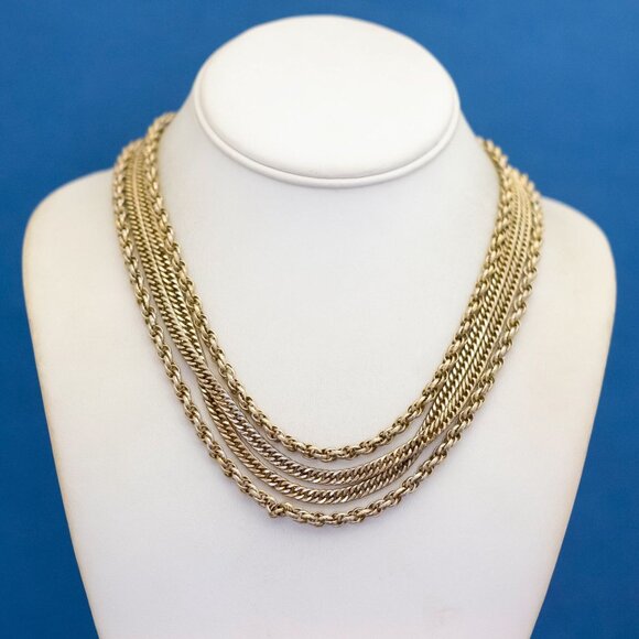 20 inch, Vintage Gold Tone Multi Chains Stylish Multi Strand Necklace - D41 - Picture 1 of 3